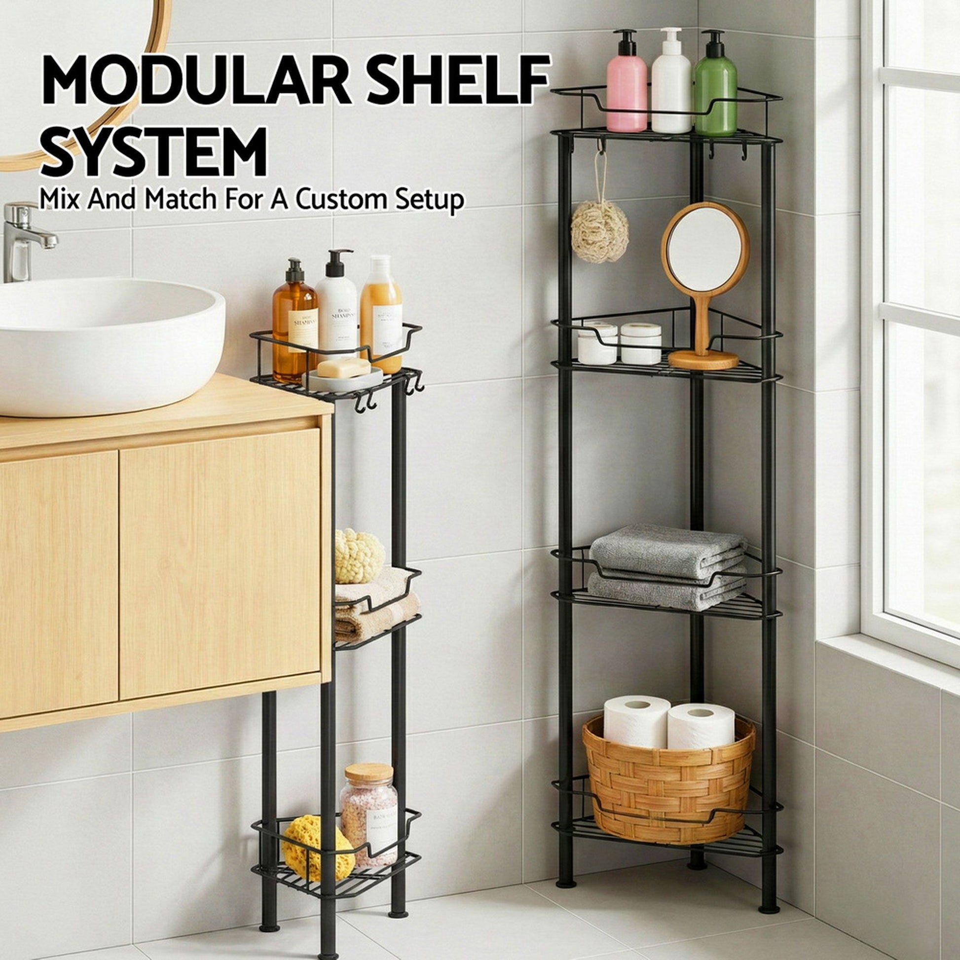 Artiss 2x Floor Standing Shower Caddy 4 Tier Rustproof Bathroom Storage BSR-B-4T-110H-BKX2