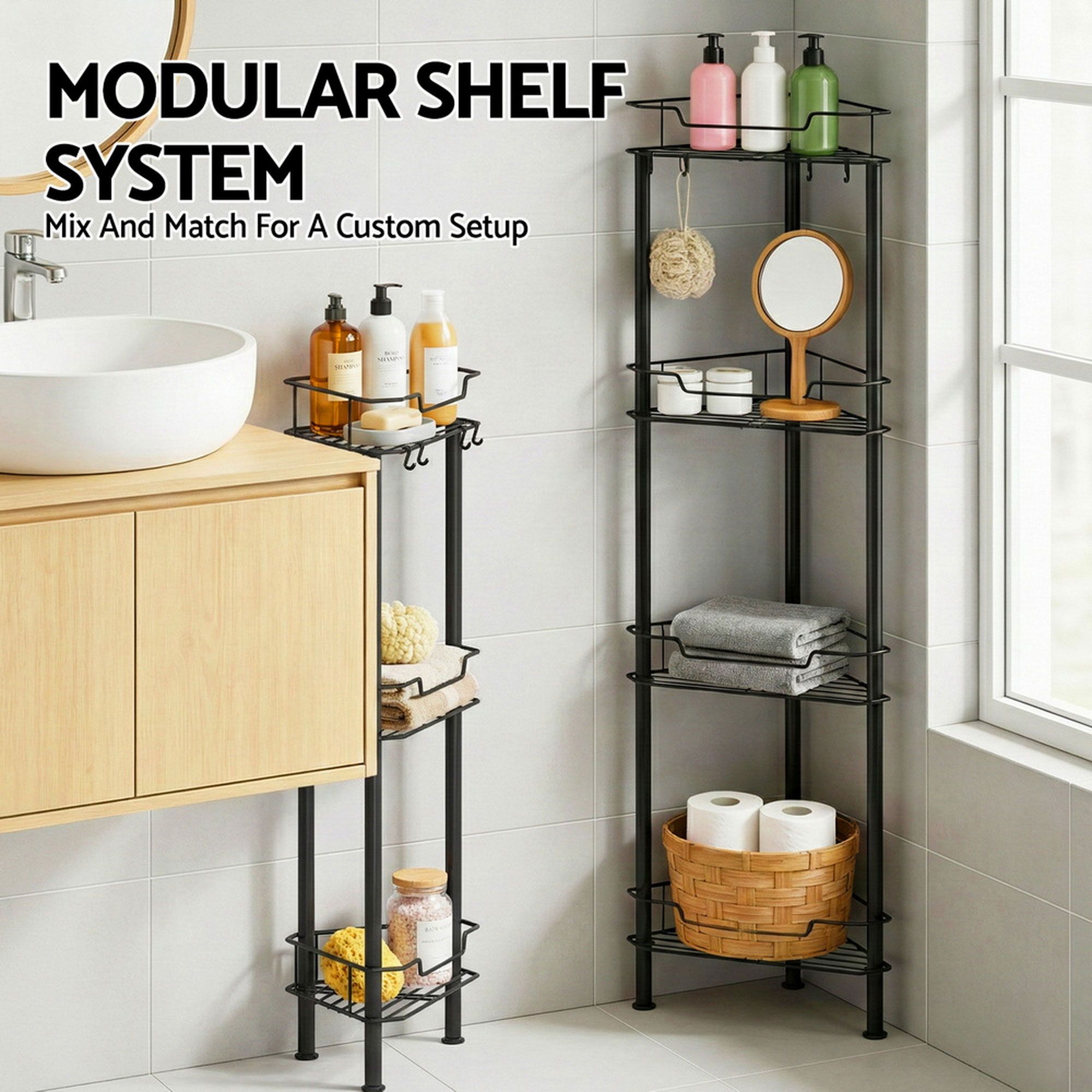 Artiss 2x Floor Standing Shower Caddy 4 Tier Rustproof Bathroom Storage BSR-B-4T-110H-BKX2