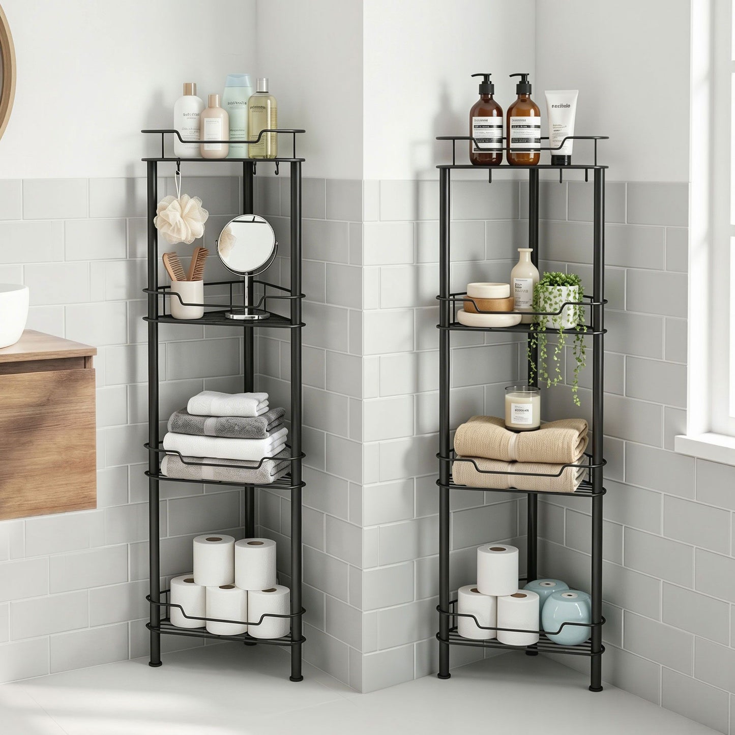 Artiss 2x Floor Standing Shower Caddy 4 Tier Rustproof Bathroom Storage BSR-B-4T-110H-BKX2