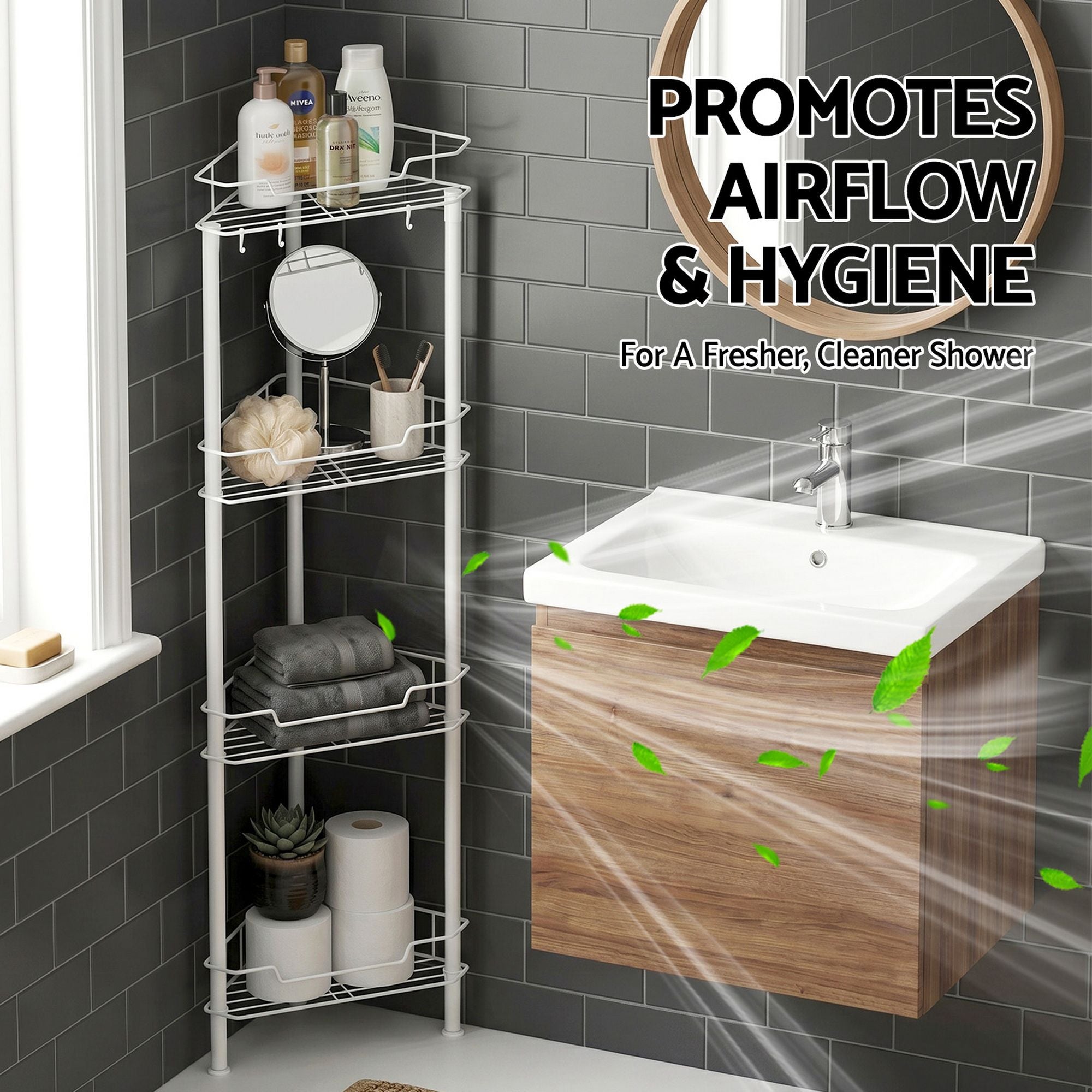 Artiss 4 Tier Floor Standing Corner Shower Caddy Bathroom Organizer White