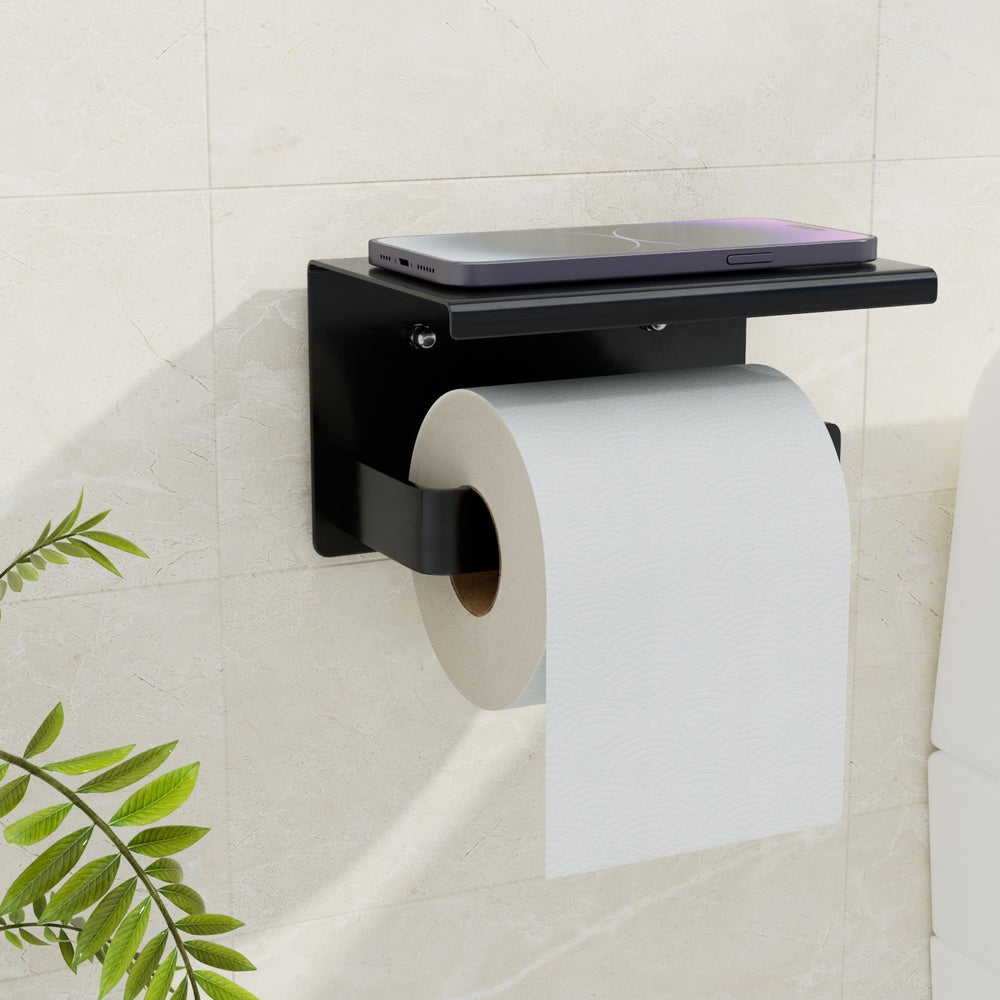 Cefito Toilet Paper Roll Holder w/ Storage Shelf BSR-TOILET-01-BK