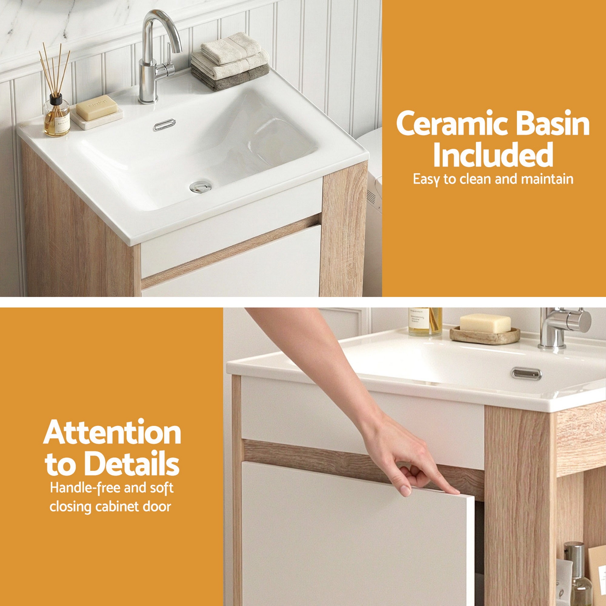 Cefito Vanity Unit 835mm Basin Bathroom Cabinet Side Storage Free Standing Sink BV-CA-600-SS-WDWH-AB