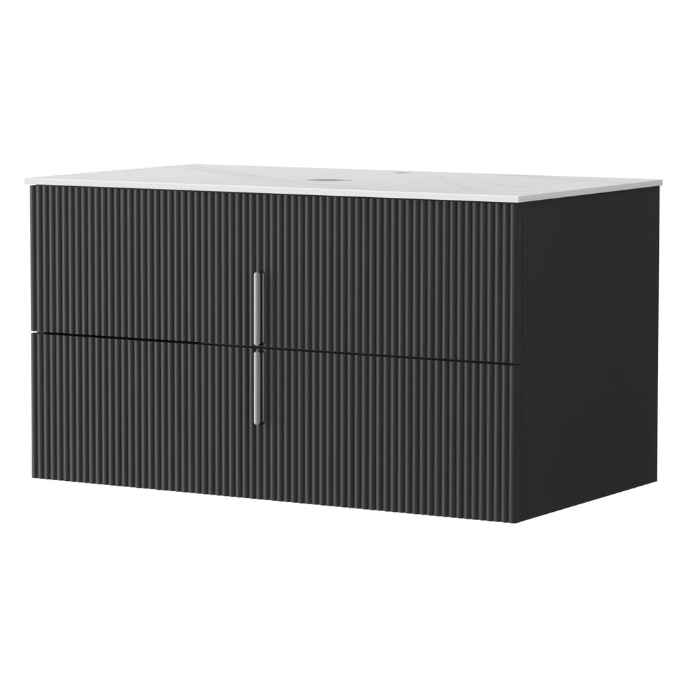 Cefito Vanity Unit 900mm Bathroom Cabinet Storage Wall Hung Black Timber Front BV-CA-FLU01-900-BK-ABC