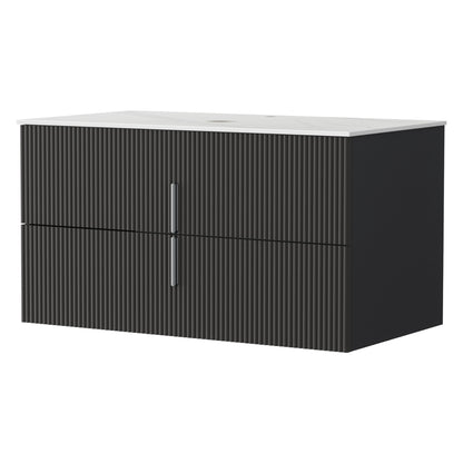 Cefito Vanity Unit 900mm Bathroom Cabinet Storage Wall Hung Black Timber Front BV-CA-FLU01-900-BK-ABC