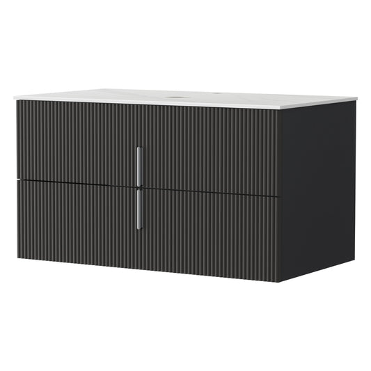 Cefito Vanity Unit 900mm Bathroom Cabinet Storage Wall Hung Black Timber Front BV-CA-FLU01-900-BK-ABC