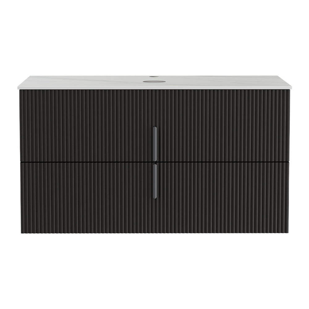 Cefito Vanity Unit 900mm Bathroom Cabinet Storage Wall Hung Black Timber Front BV-CA-FLU01-900-BK-ABC
