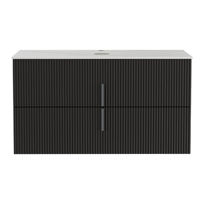 Cefito Vanity Unit 900mm Bathroom Cabinet Storage Wall Hung Black Timber Front BV-CA-FLU01-900-BK-ABC