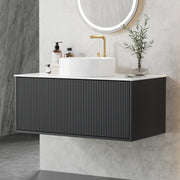 Cefito Vanity Unit 900mm Bathroom Cabinet Storage Wall Hung Grooved Timber Black BV-CA-TIR1-900-BK-ABC