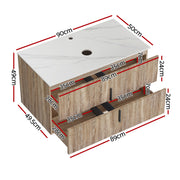 Cefito Vanity Unit 900mm Bathroom Cabinet Storage Wall Hung Timber Front Pine BV-CA-TIR2-900-WD-ABC