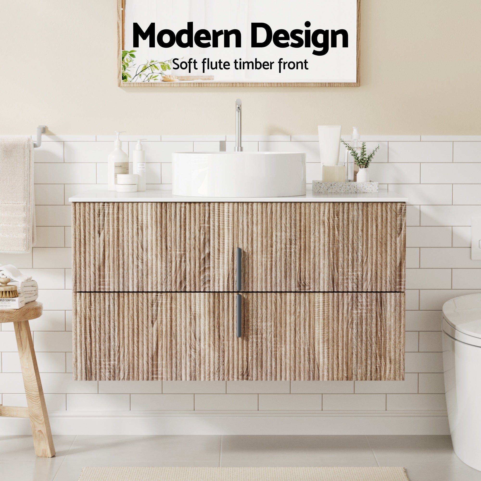 Cefito Vanity Unit 900mm Bathroom Cabinet Storage Wall Hung Timber Front Pine BV-CA-TIR2-900-WD-ABC