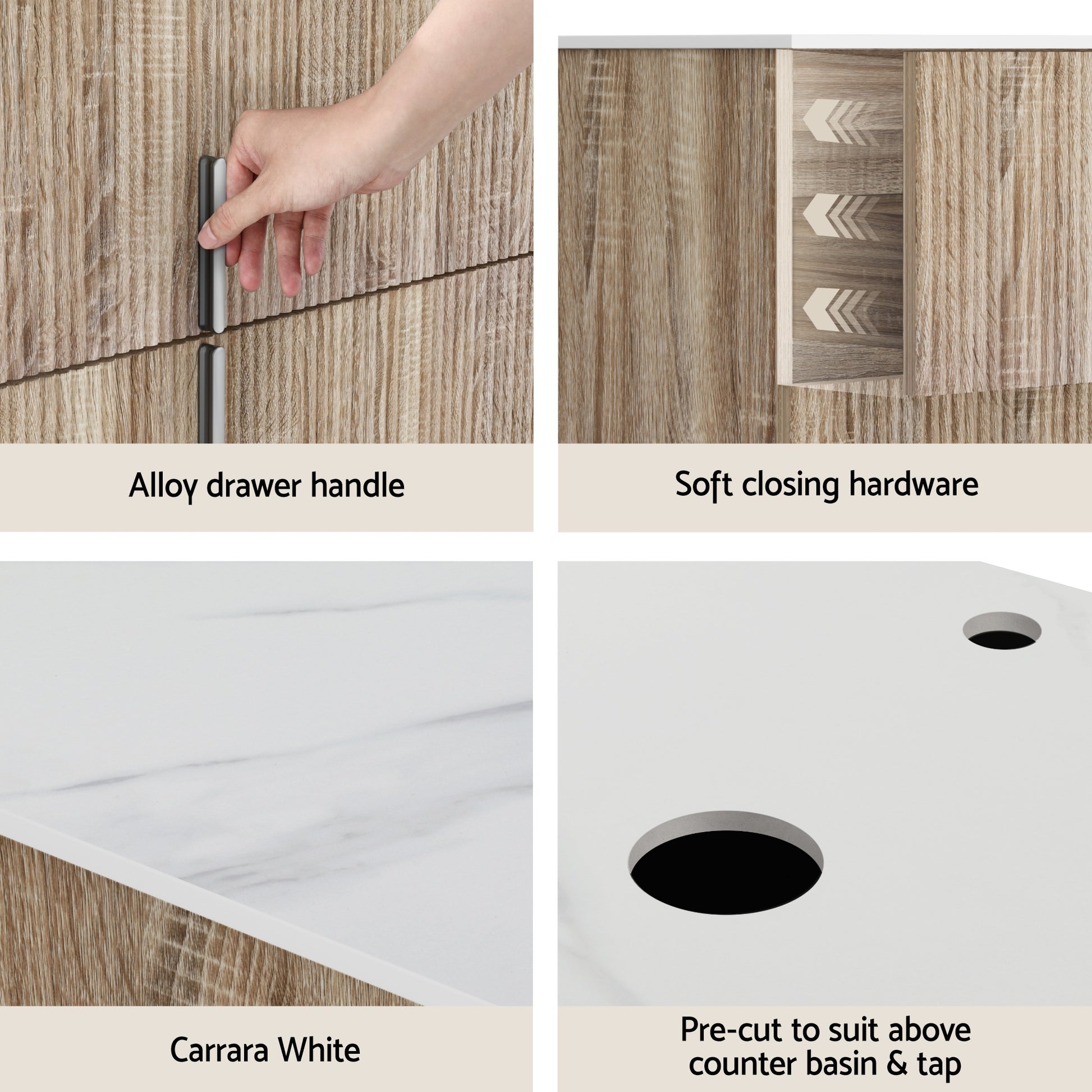 Cefito Vanity Unit 900mm Bathroom Cabinet Storage Wall Hung Timber Front Pine BV-CA-TIR2-900-WD-ABC