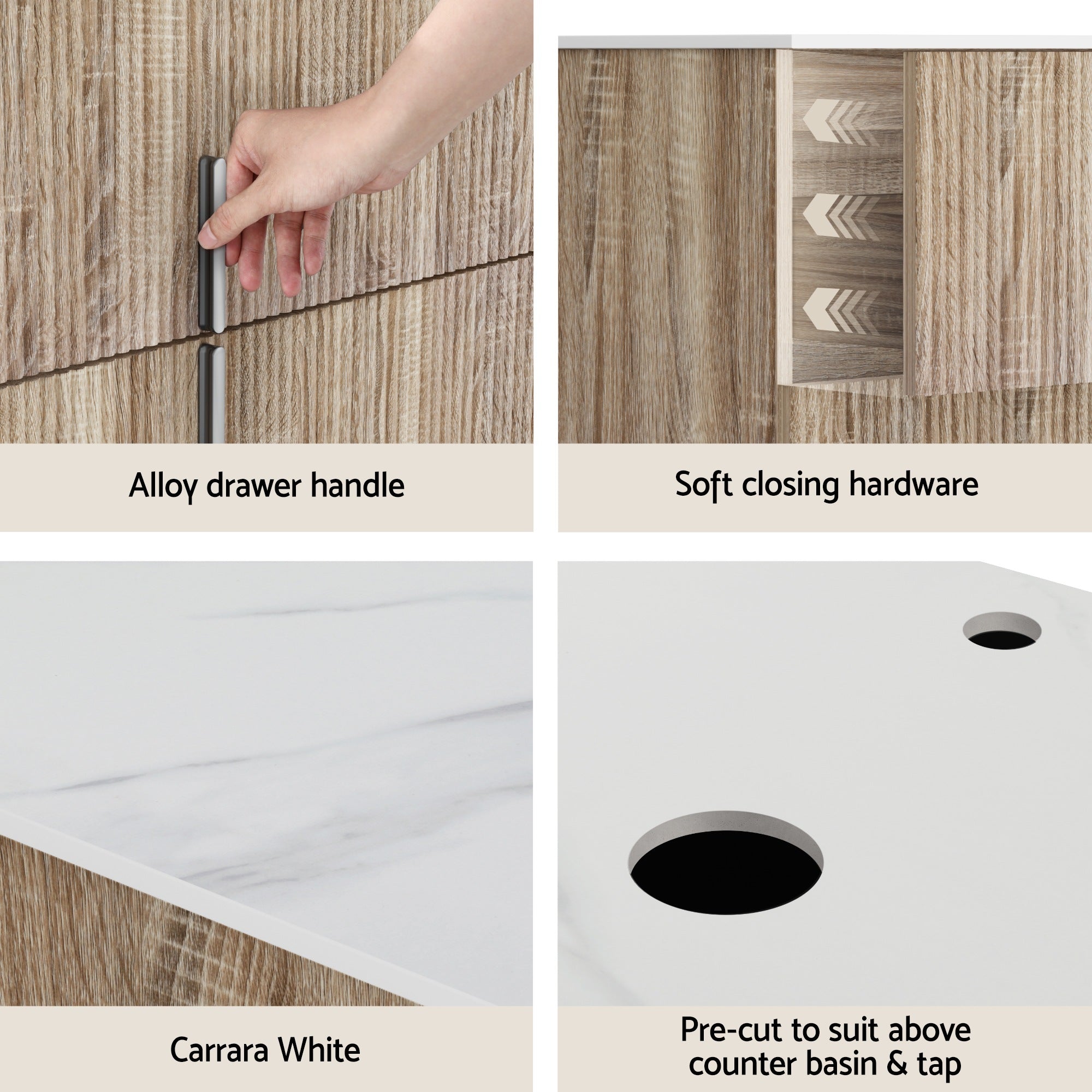 Cefito Vanity Unit 900mm Bathroom Cabinet Storage Wall Hung Timber Front Pine BV-CA-TIR2-900-WD-ABC