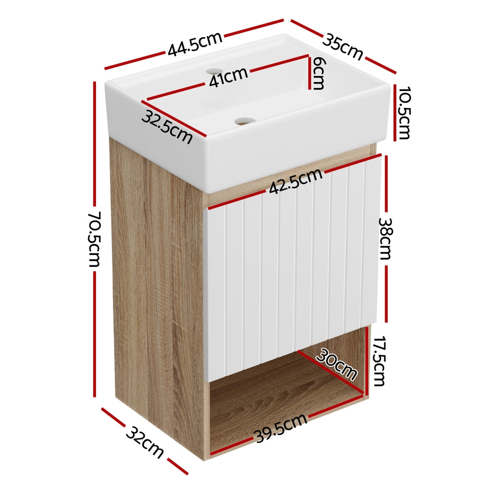 Cefito Vanity Unit 445mm Basin Bathroom Cabinet Storage Wall Hung Sink White BV-CB-1D-430-WHWD