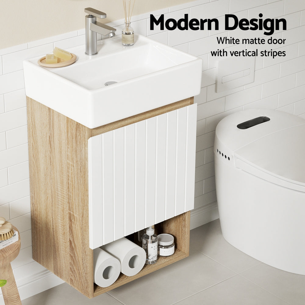 Cefito Vanity Unit 445mm Basin Bathroom Cabinet Storage Wall Hung Sink White BV-CB-1D-430-WHWD