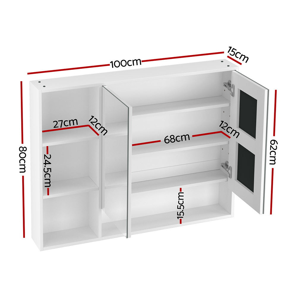 Cefito Bathroom Mirror Cabinet 100CM Vanity Medicine Wall Mounted Storage White BV-MC-10080-WH
