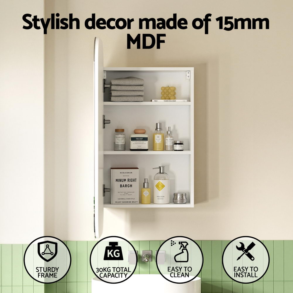 Cefito Bathroom Mirror Cabinet Medicine Shaving Arch Wall Hung 450x900mm White BV-MC-4090R-WH