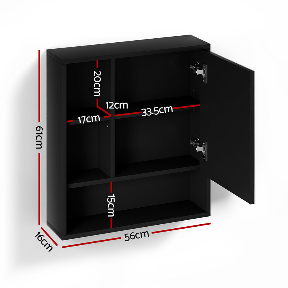 Cefito Bathroom Mirror Cabinet Mirrored Medicine Adjustable Shelf Wall Mounted 560mm Black BV-MC-5661-BK