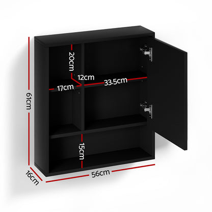 Cefito Bathroom Mirror Cabinet Mirrored Medicine Adjustable Shelf Wall Mounted 560mm Black BV-MC-5661-BK