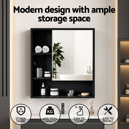 Cefito Bathroom Mirror Cabinet Mirrored Medicine Adjustable Shelf Wall Mounted 560mm Black BV-MC-5661-BK