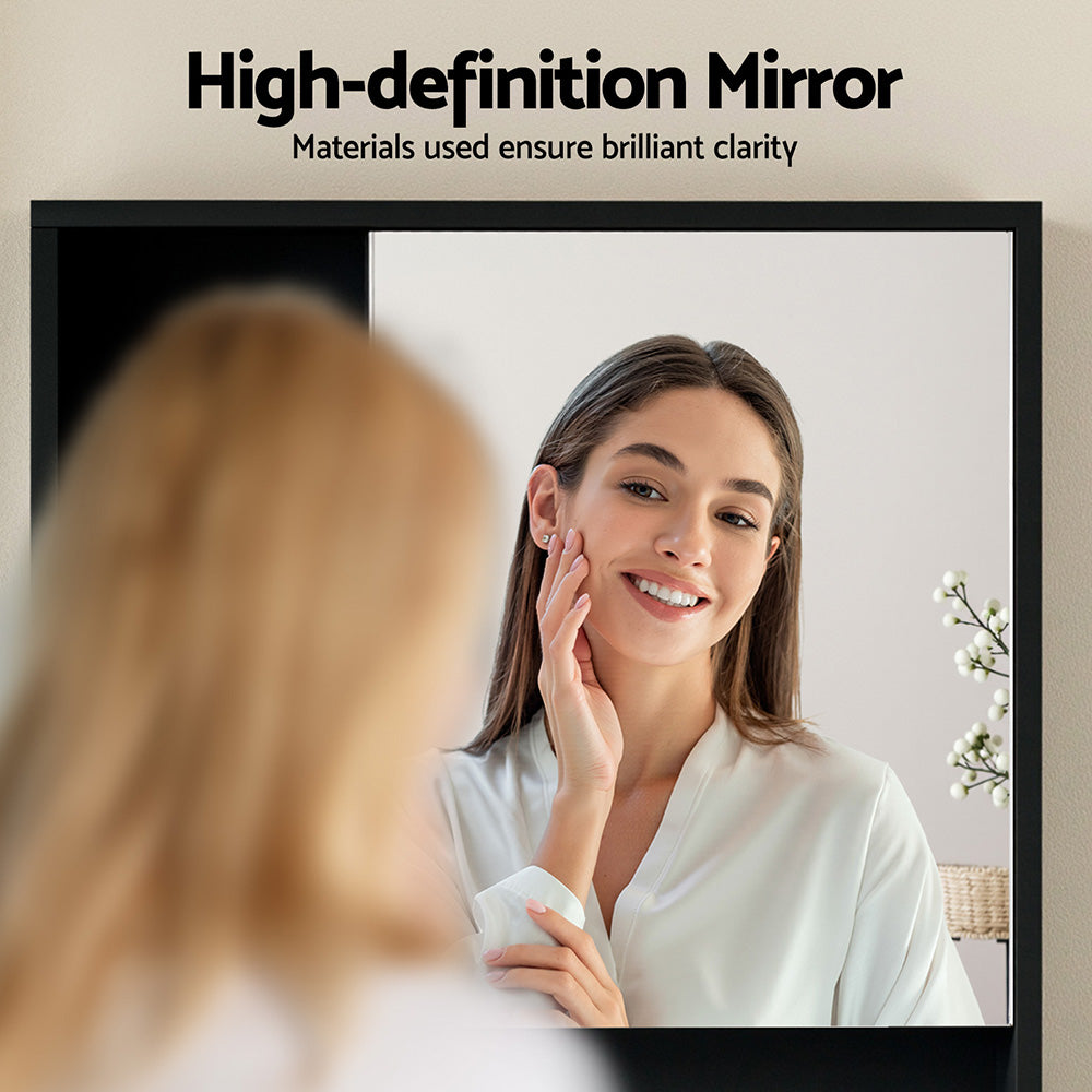 Cefito Bathroom Mirror Cabinet Mirrored Medicine Adjustable Shelf Wall Mounted 560mm Black BV-MC-5661-BK