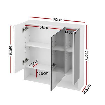 Cefito Bathroom Mirror Cabinet Medicine Adjustable Shelves Wall Hung 700x750mm White BV-MC-7075-WH