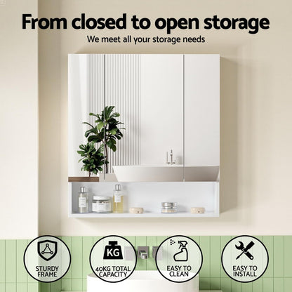 Cefito Bathroom Mirror Cabinet Medicine Adjustable Shelves Wall Hung 700x750mm White BV-MC-7075-WH