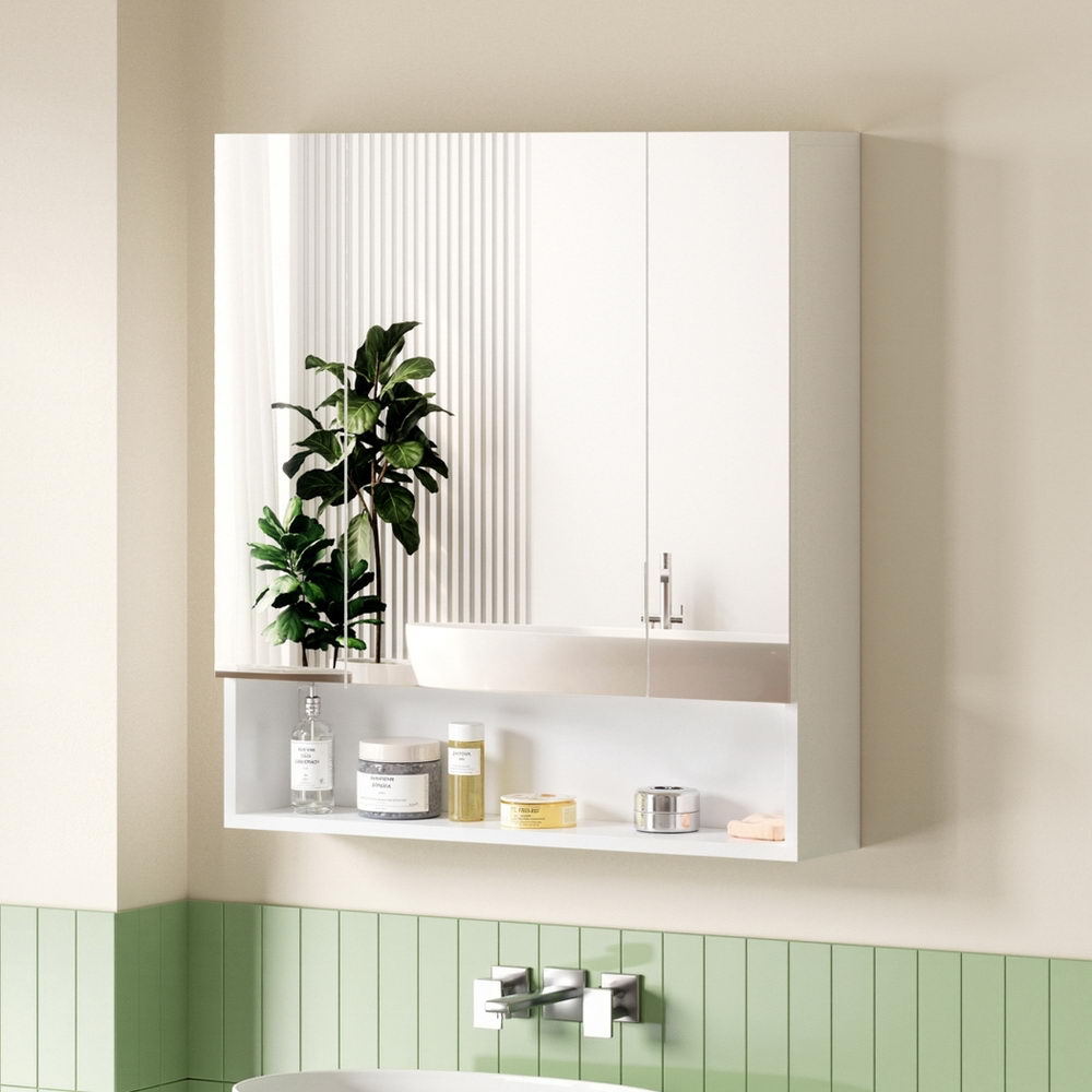 Cefito Bathroom Mirror Cabinet Medicine Adjustable Shelves Wall Hung 700x750mm White BV-MC-7075-WH