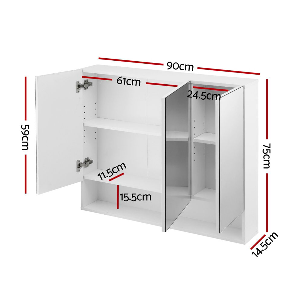 Cefito Bathroom Mirror Cabinet Medicine Adjustable Shelves Wall Hung 900x750mm White BV-MC-9075-WH