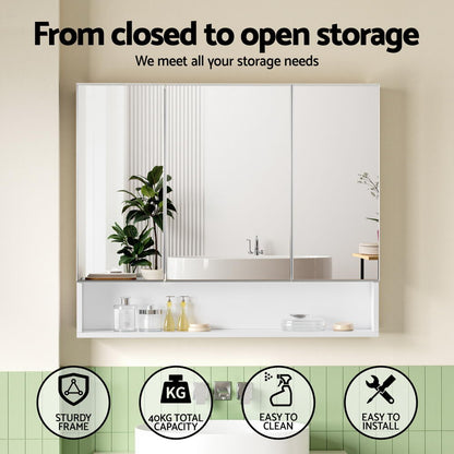 Cefito Bathroom Mirror Cabinet Medicine Adjustable Shelves Wall Hung 900x750mm White BV-MC-9075-WH