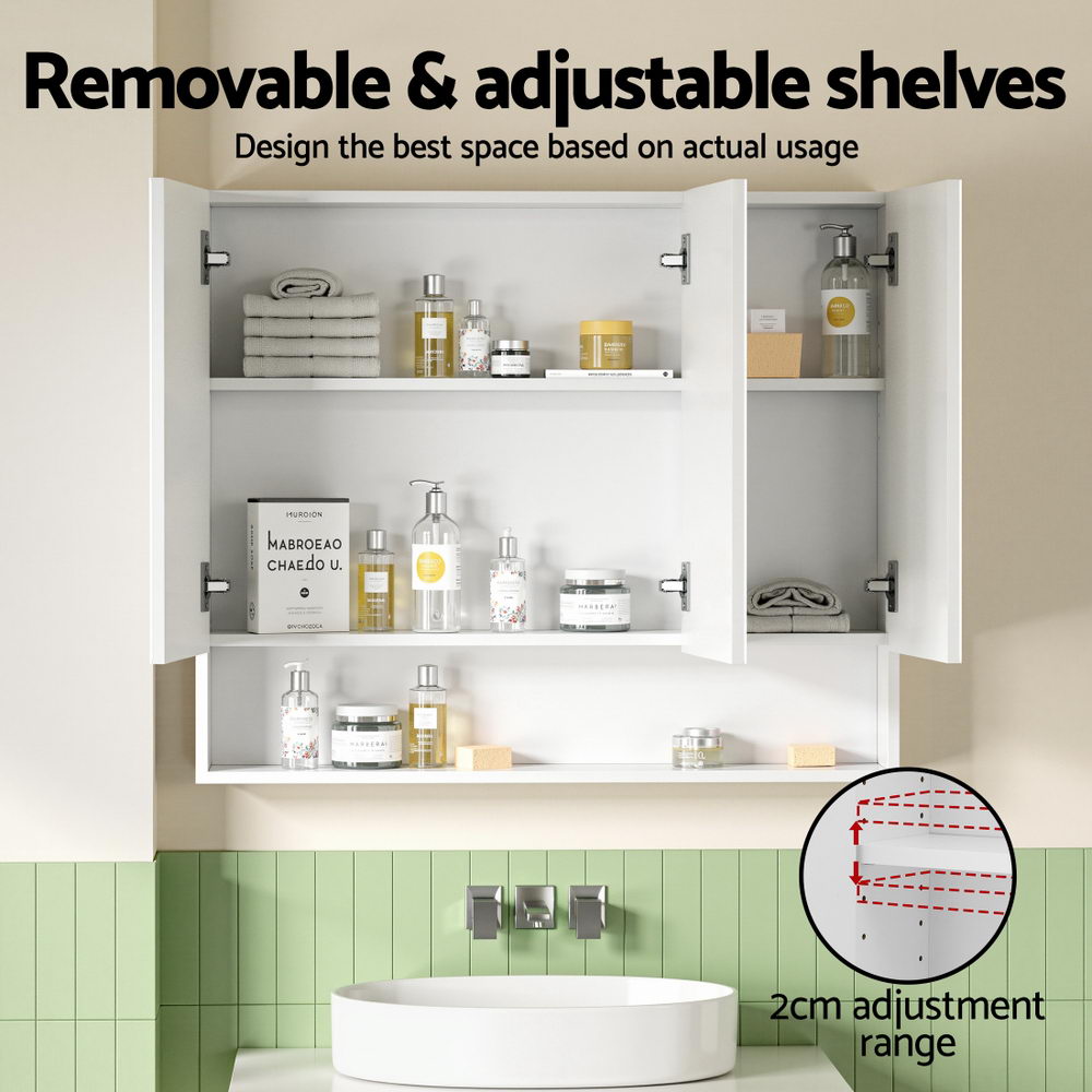 Cefito Bathroom Mirror Cabinet Medicine Adjustable Shelves Wall Hung 900x750mm White BV-MC-9075-WH