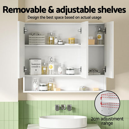 Cefito Bathroom Mirror Cabinet Medicine Adjustable Shelves Wall Hung 900x750mm White BV-MC-9075-WH