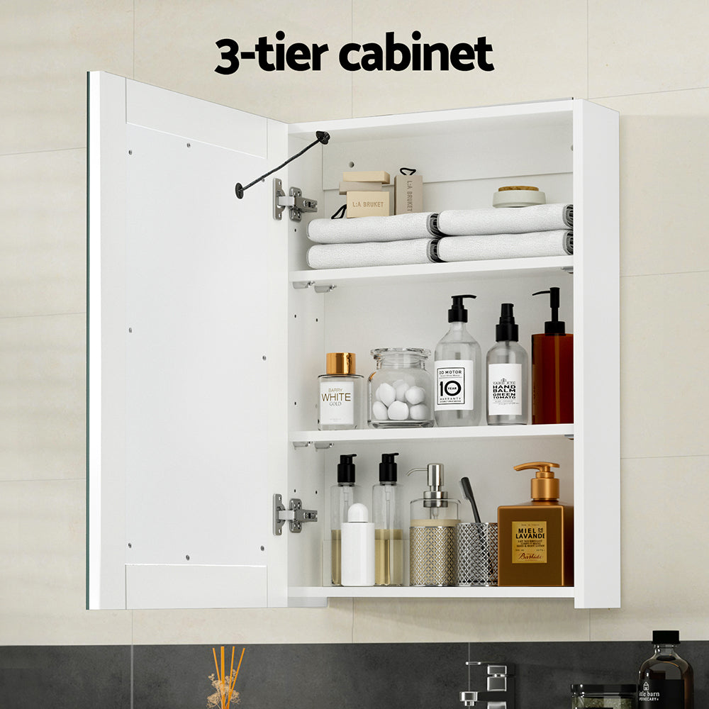 Bathroom Mirror Cabinet LED 500x720mm Medicine Wall Storage BV-MC-LED-SD01-WH