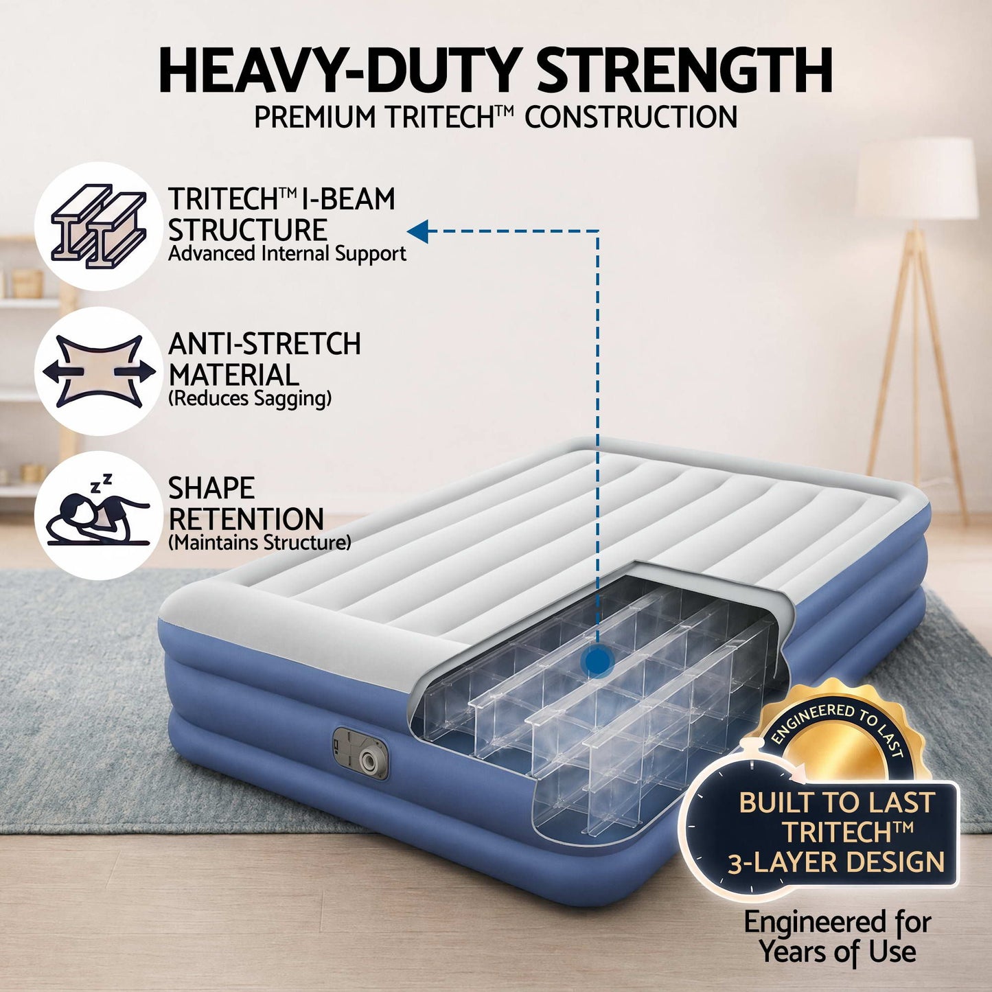Bestway Air Mattress Queen Inflatable Bed 46cm Airbed Blue