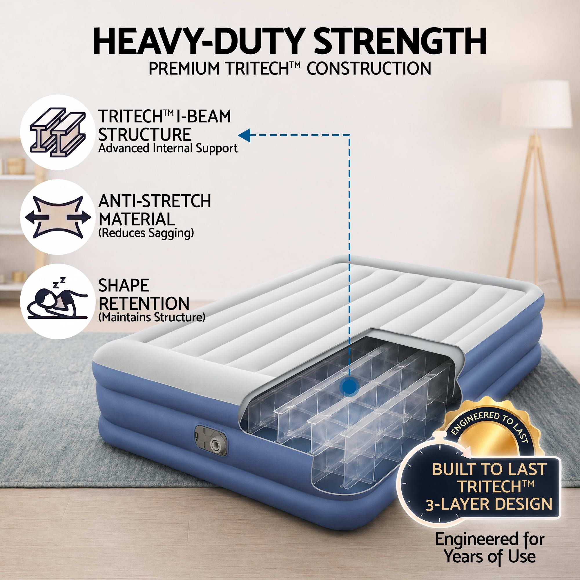 Bestway Air Mattress Queen Inflatable Bed 46cm Airbed Blue
