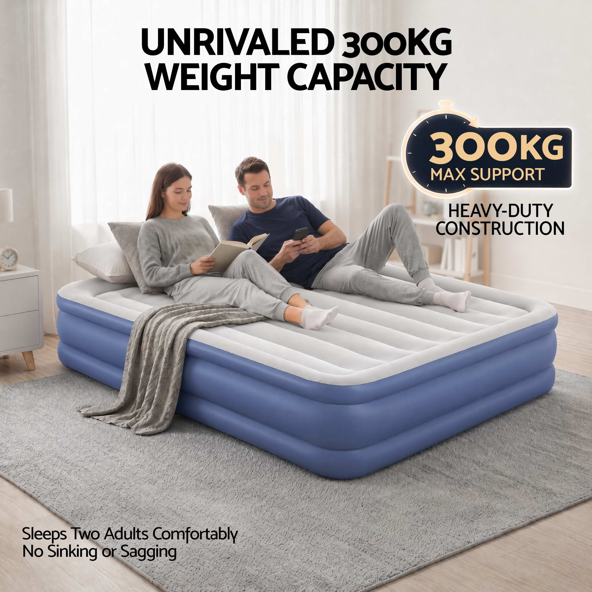 Bestway Air Mattress Queen Inflatable Bed 46cm Airbed Blue