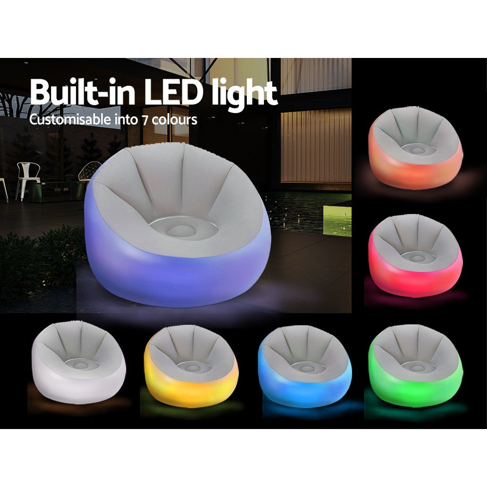 Bestway Inflatable Air Chair Sofa Lounge Seat LED Light BW-CHAIR-75086-GR