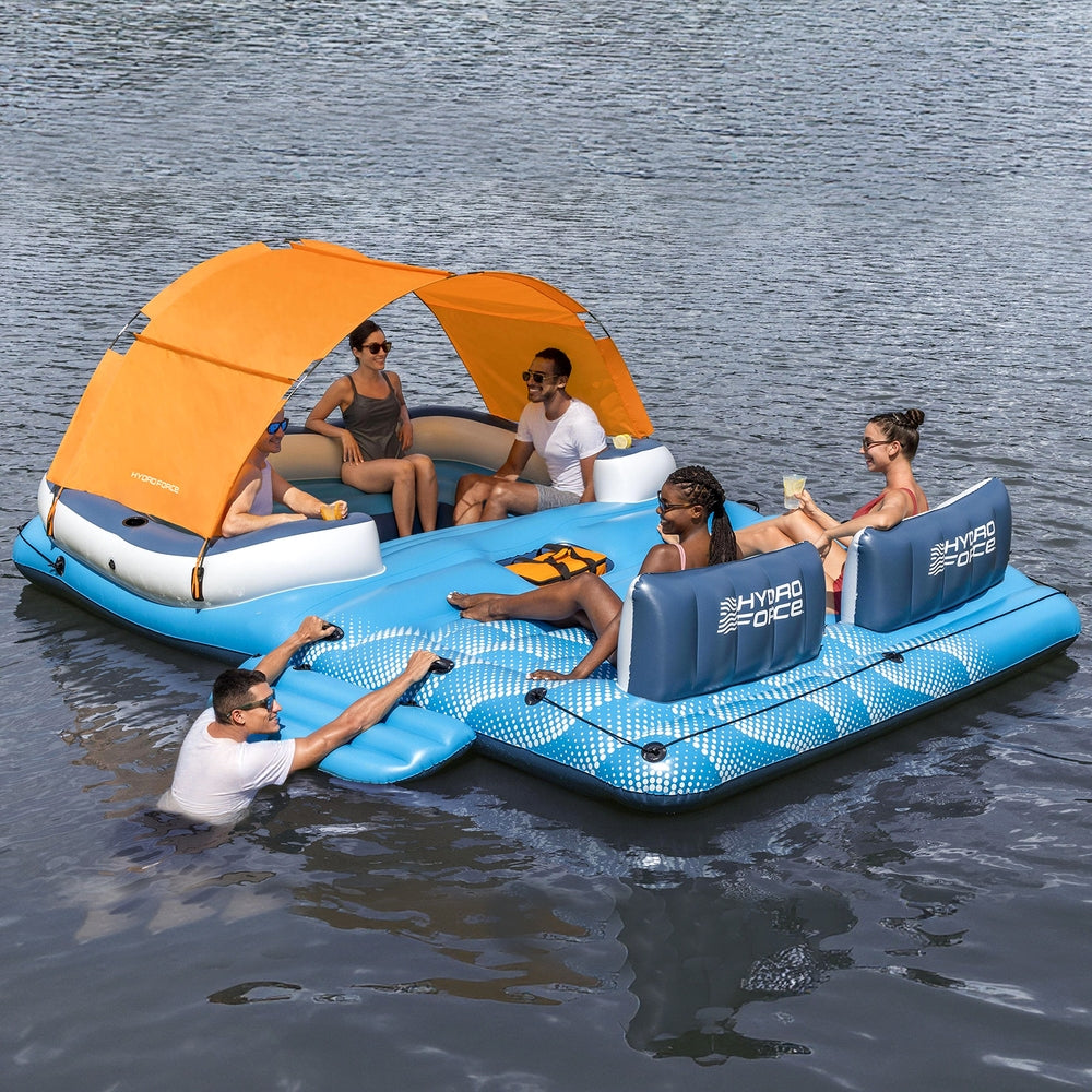 Bestway Pool Float Island Inflatable Lounge 6-person Raft Seat Canopy BW-FLOAT-43105-BUOG