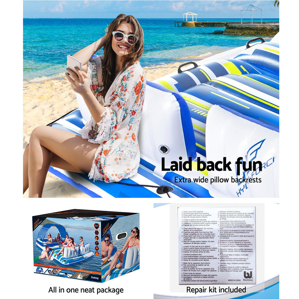 Bestway Pool Float Island Inflatable Lounge 6-person Seat Canopy BW-FLOAT-43105E