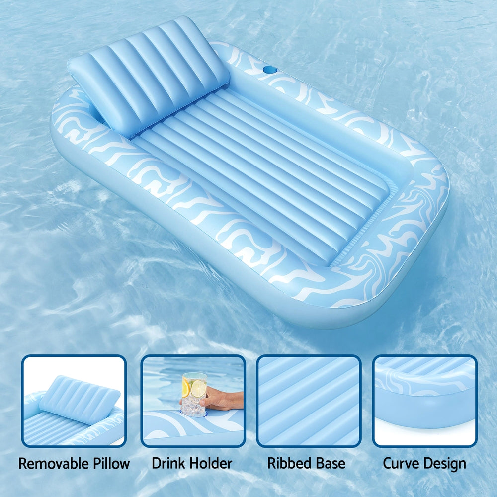 Bestway Float Floating Seat Pool Lounger Inflatable Lounge Chair Bed Pillow Cup Holder 2.03MX1.37M BW-FLOAT-43838