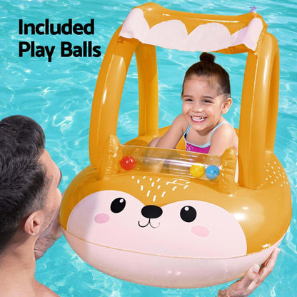 Bestway Kids Inflatable Fox Swim Float Floating Seat Canopy Pool Toys 94x66CM BW-FLOAT-KID-34168