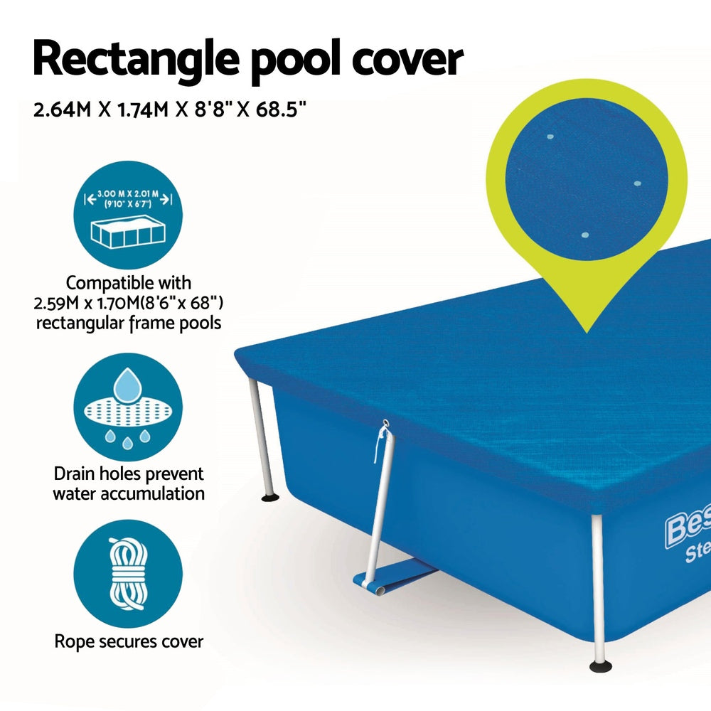 Bestway Pool Cover 264x174cm Rectangle Swimming Pool PE Shelter Fits 259x170cm Pools BW-PC-58105