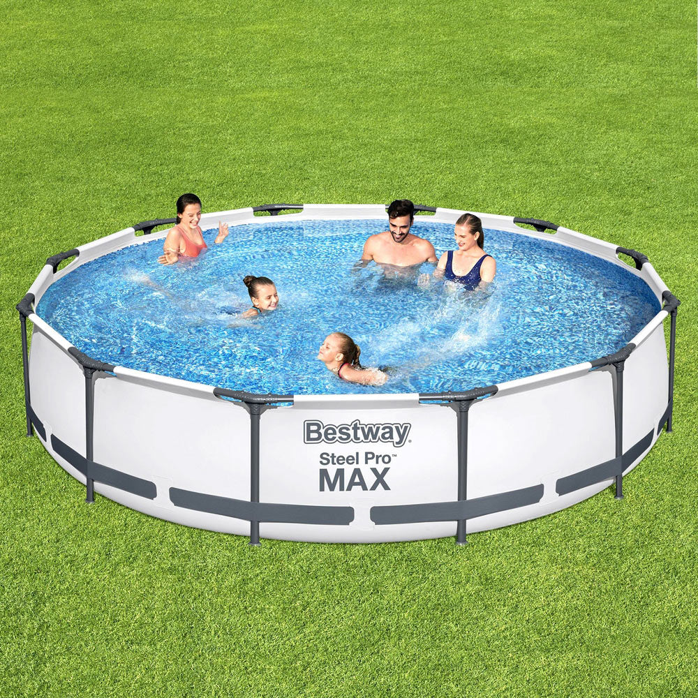 Bestway Swimming Pool 366x76cm Steel Frame Round Above Ground Pools w/ Filter Pump 6473L BW-POOL-366CM-56417