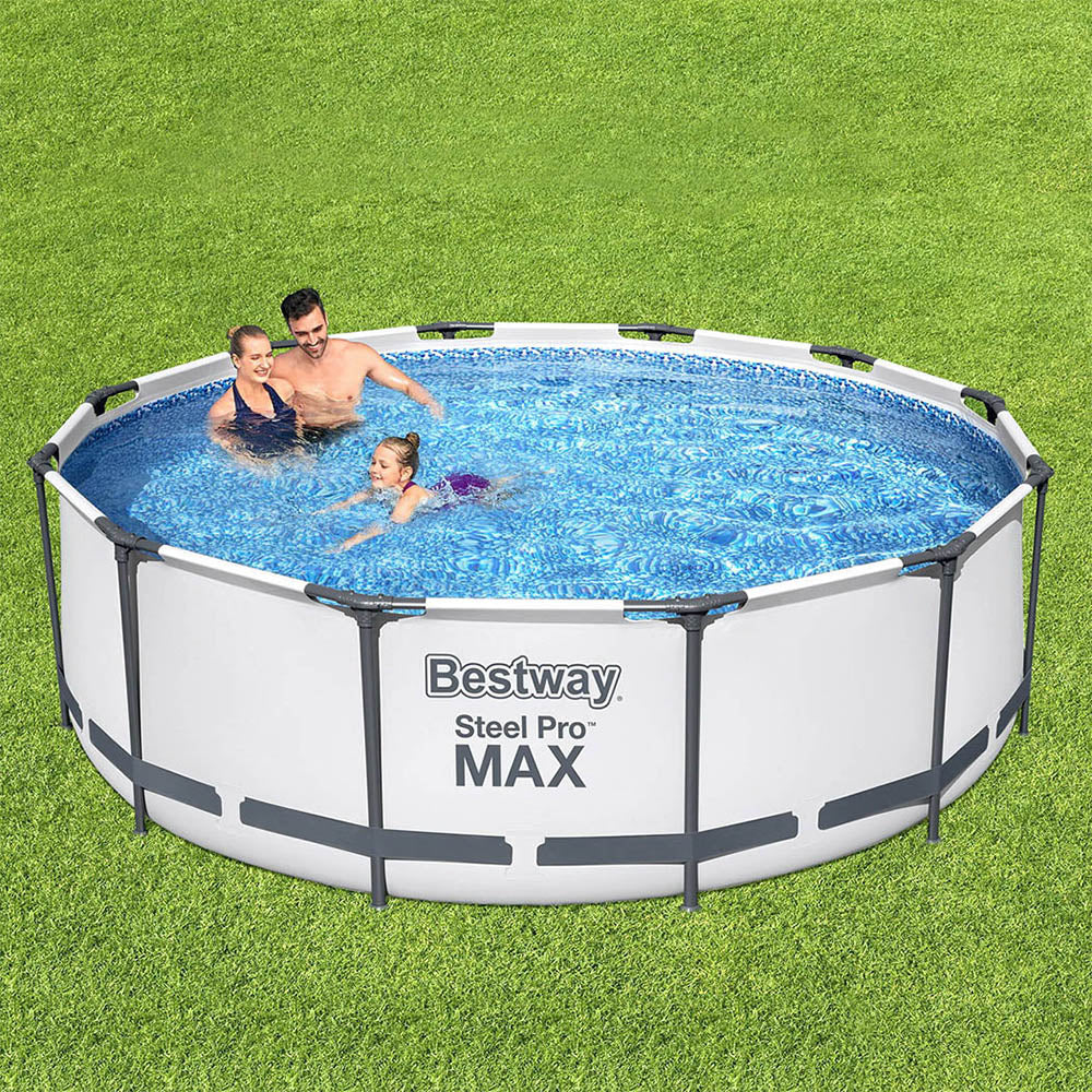 Bestway Swimming Pool 366x100cm Steel Frame Round Above Ground Pools w/ Filter Pump 9150L BW-POOL-366CM-56419