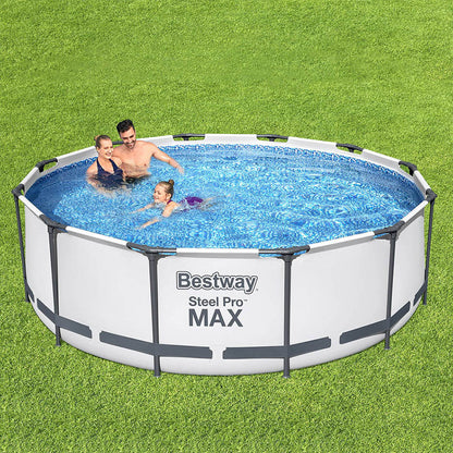 Bestway Swimming Pool 366x100cm Steel Frame Round Above Ground Pools w/ Filter Pump 9150L BW-POOL-366CM-56419