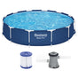 Bestway Swimming Pool 366x76cm Steel Frame Round Above Ground Pools w/ Filter Pump 6473L BW-POOL-366CM-56680
