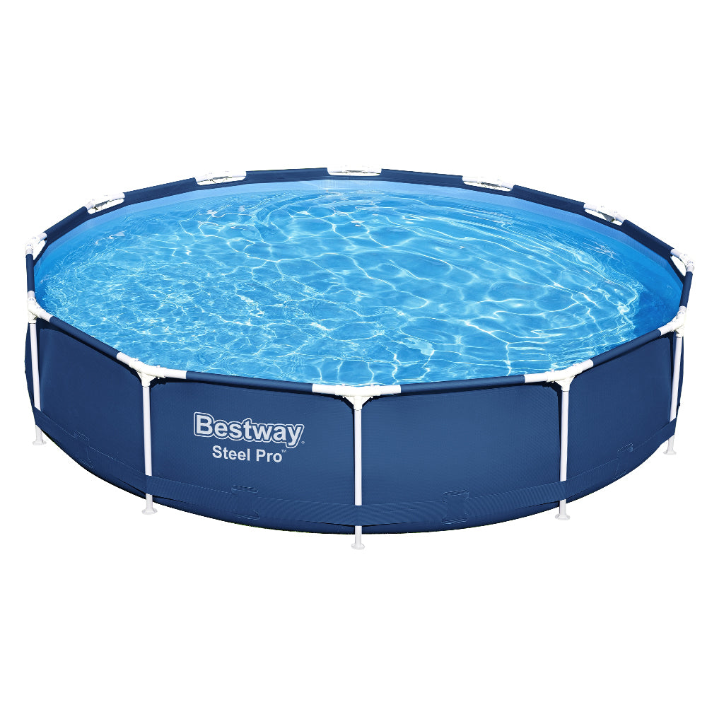 Bestway Swimming Pool 366x76cm Steel Frame Round Above Ground Pools w/ Filter Pump 6473L BW-POOL-366CM-56680