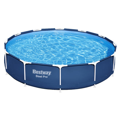 Bestway Swimming Pool 366x76cm Steel Frame Round Above Ground Pools w/ Filter Pump 6473L BW-POOL-366CM-56680