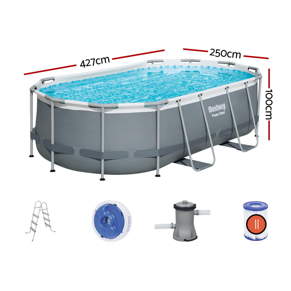 Bestway Swimming Pool 427x250x100cm Steel Frame Above Ground Pools Filter Pump Ladder 7250L BW-POOL-427-56622