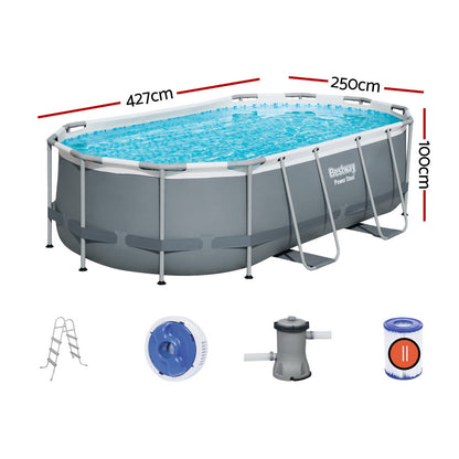 Bestway Swimming Pool 427x250x100cm Steel Frame Above Ground Pools Filter Pump Ladder 7250L BW-POOL-427-56622