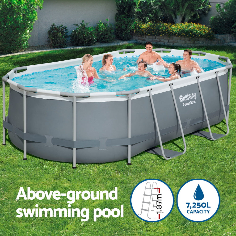 Bestway Swimming Pool 427x250x100cm Steel Frame Above Ground Pools Filter Pump Ladder 7250L BW-POOL-427-56622